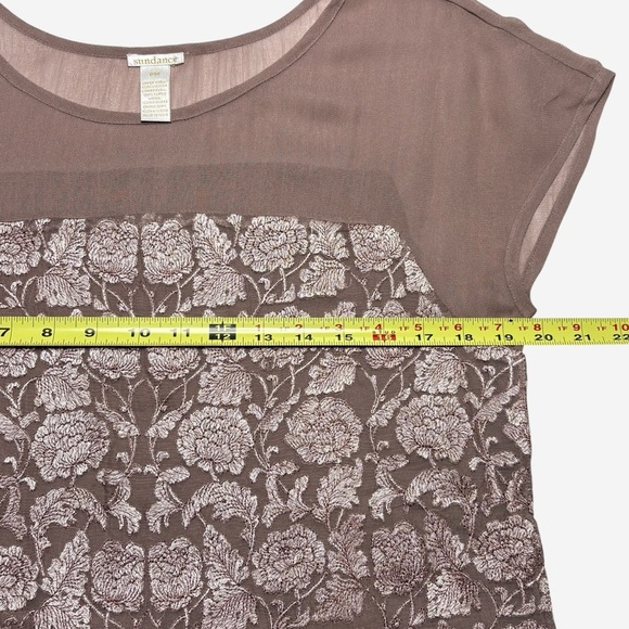 Sundance Angelica Dress Size PM Petite Medium Embroidered Overlay Lined Taupe - Picture 7 of 11